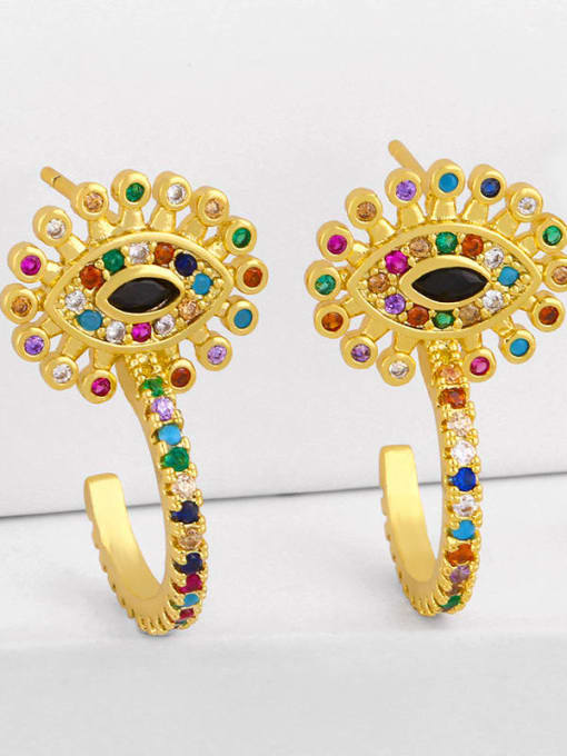 eye Brass Cubic Zirconia Rainbow Vintage Huggie Earring