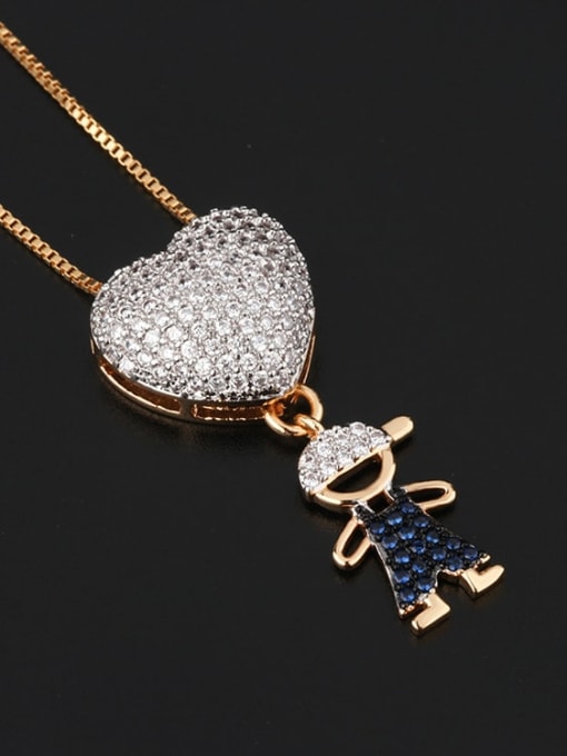 Single man Brass Cubic Zirconia Heart Cute boy and gril pendant Necklace