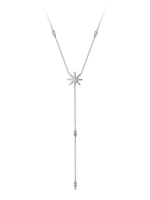 Rosh 925 Sterling Silver Snowflake Diamond Star Y-shaped Long Tassel Necklace 0