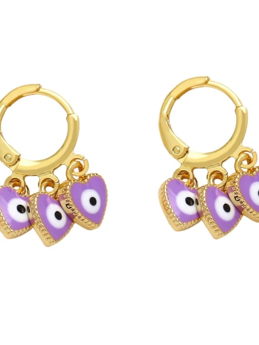 purple Brass Enamel Evil Eye Minimalist Huggie Earring