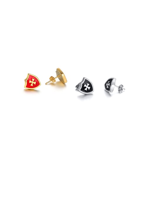 CONG Stainless Steel With Shield Cross Stud Earrings 2
