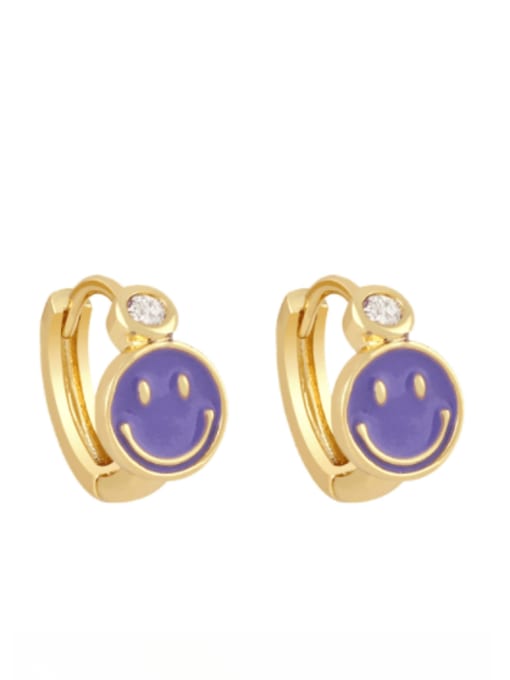 purple Brass Enamel Smiley Minimalist Huggie Earring