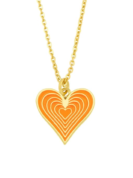 orange Brass Enamel Minimalist Heart  Pendnat Necklace