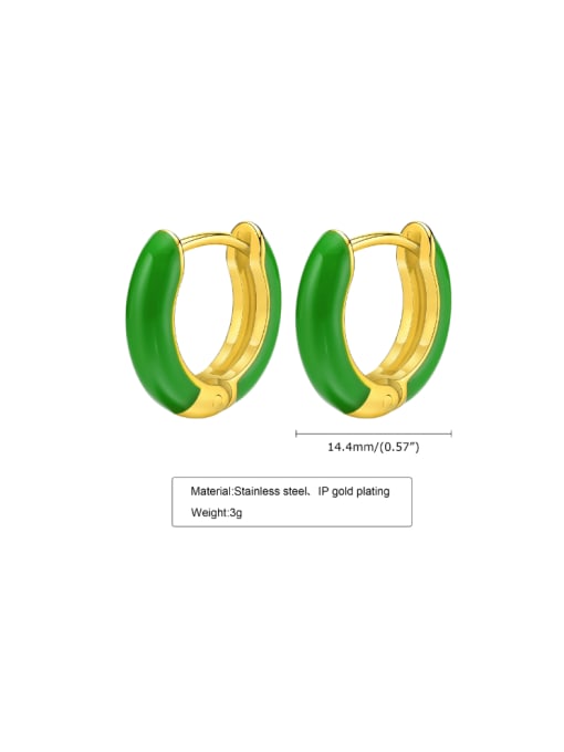 green Titanium Steel Enamel Geometric Minimalist Huggie Earring