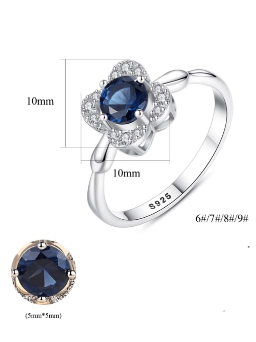 CCUI 925 Sterling Silver Cubic Zirconia Blue Flower Luxury Band Ring 2