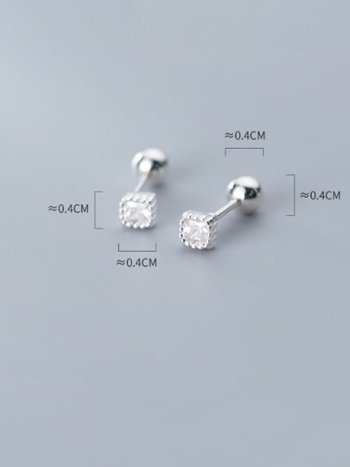 Rosh 925 Sterling Silver  Square Cubic Zirconia Minimalist Stud Earring 3