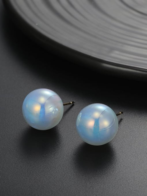14mm blue Zinc Alloy Imitation Pearl Round Minimalist Stud Earring