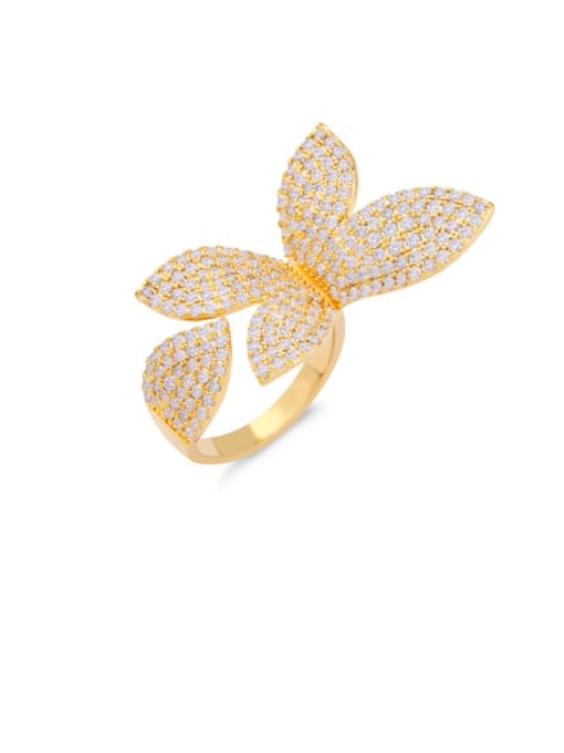 golden Brass Cubic Zirconia Butterfly Statement Cocktail Ring