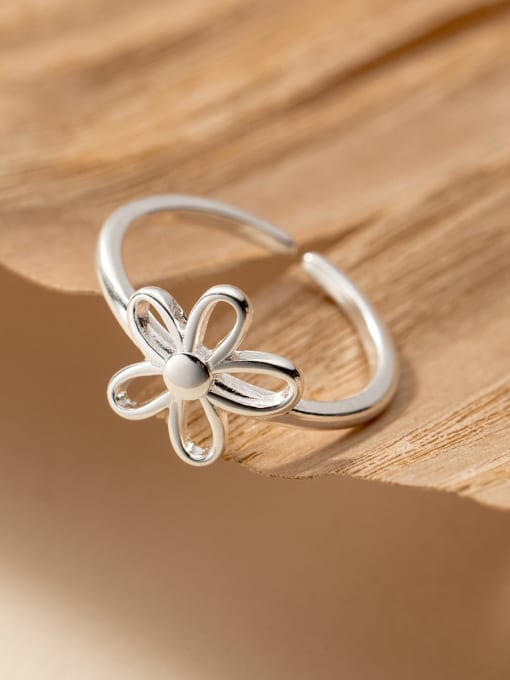 Rosh 925 Sterling Silver Hollow  Flower Minimalist Band Ring 0