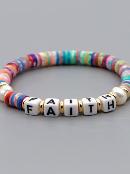 Roxi Stainless steel Multi Color Polymer Clay Letter Bohemia Stretch Bracelet 2