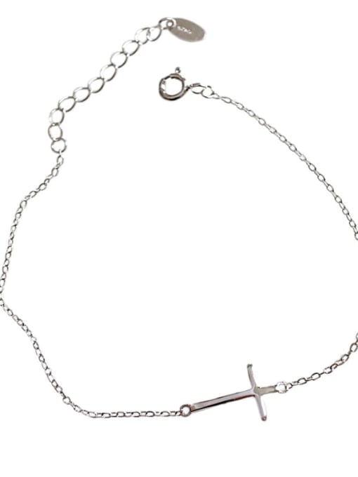 DAKA 925 Sterling Silver Minimalist  Smooth Cross Chain   Anklet 3