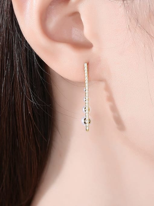 CCUI 925 Sterling Silver Imitation Pearl Geometric Minimalist Drop Earring 1