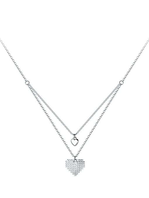 Rosh 925 Sterling Silver Cubic Zirconia Heart Minimalist Multi Strand Necklace 3