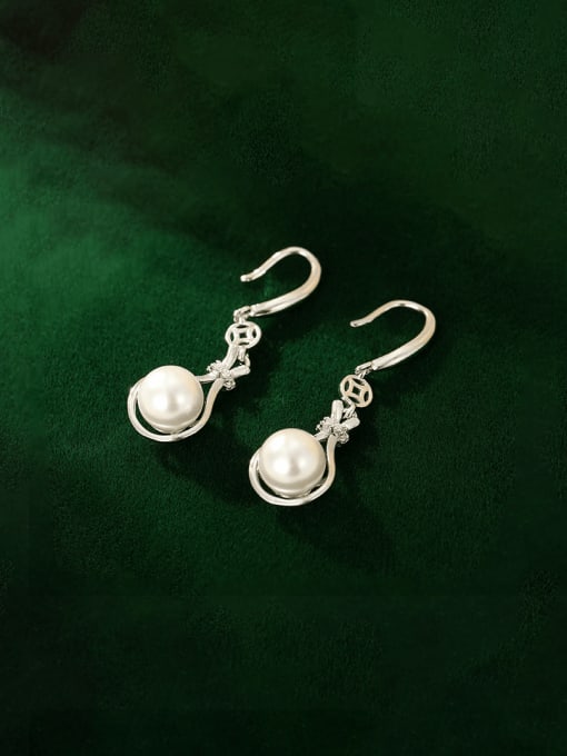 BeiFei Minimalism Silver 925 Sterling Silver Imitation Pearl Irregular Trend Hook Earring 0