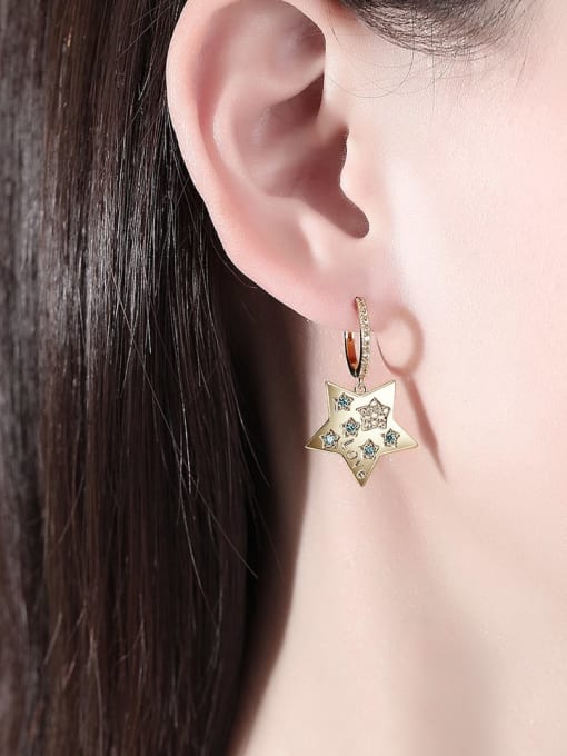 BLING SU Brass Cubic Zirconia Pentagram Minimalist Huggie Earring 1