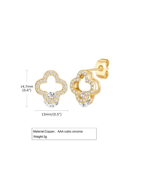 CONG Brass Cubic Zirconia Clover Minimalist Stud Earring 2