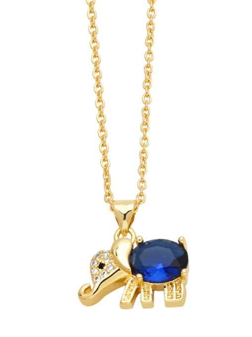 Dark Blue Brass Cubic Zirconia Elephant Cute Necklace