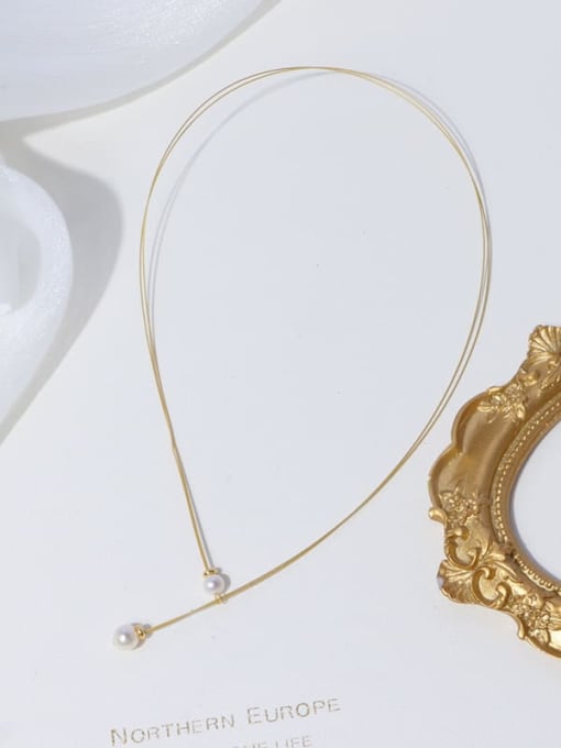 RAIN Brass Freshwater Pearl Minimalist Choker Necklace 2
