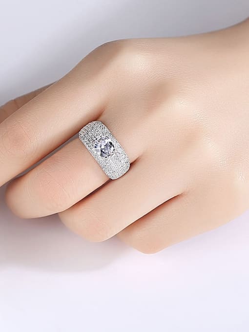 CCUI 925 Sterling Silver Cubic Zirconia Geometric Luxury Band Ring 1