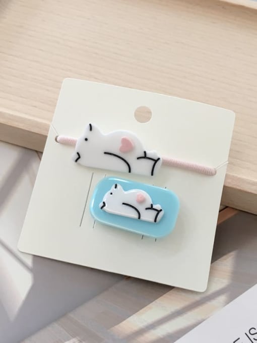 1 Blue polar bear Alloy Acrylic Cute Children cartoon animal fruit Hairpin Rubber band Set