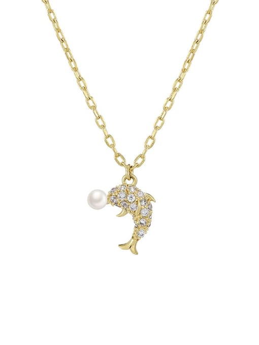 14k Gold Alloy Cubic Zirconia Dolphin Dainty Necklace