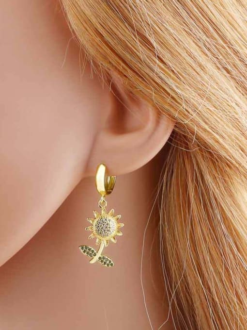 CC Brass Cubic Zirconia Flower Minimalist Huggie Earring 1