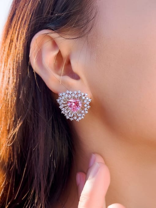 L.WIN Brass Cubic Zirconia Heart Luxury Cluster Earring 1
