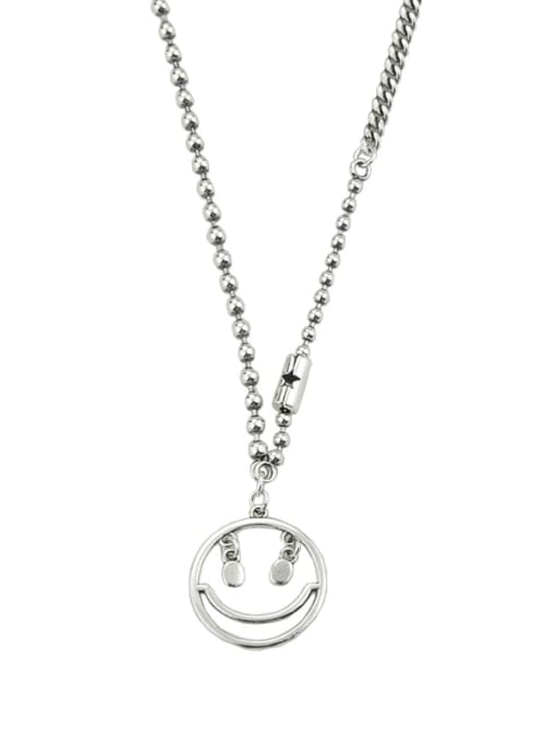 SHUI Vintage Sterling Silver With Platinum Plated Simplistic Hollow Smiley Power Necklaces 2
