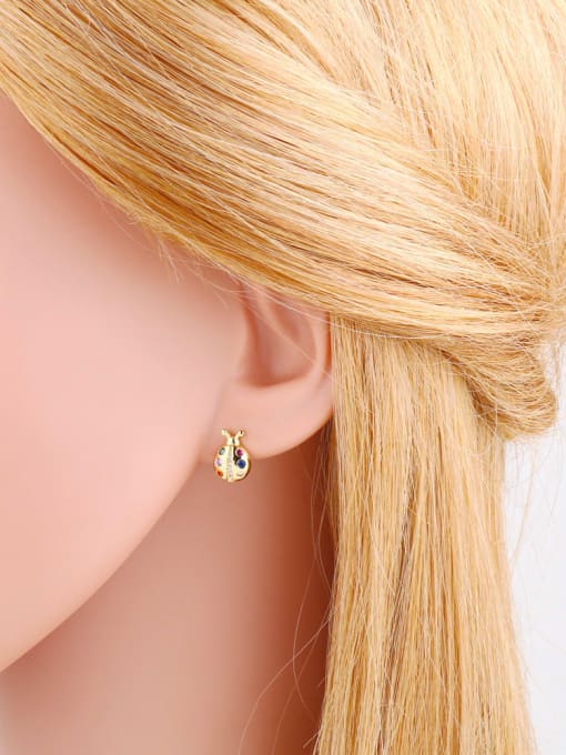 CC Brass Rhinestone Rectangle Cute Stud Earring 1