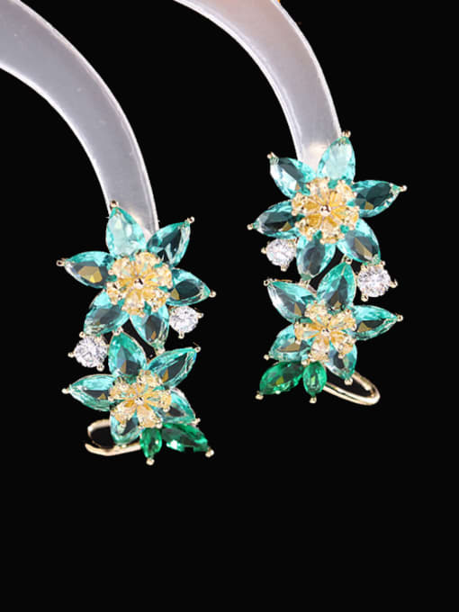 Luxu Brass Cubic Zirconia Flower Luxury Drop Earring