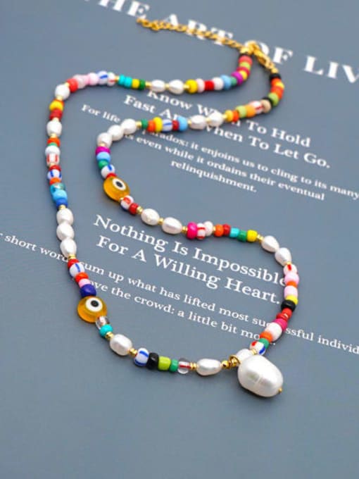 ZZ N200002G Stainless steel Freshwater Pearl Multi Color Irregular Bohemia Long Strand Necklace