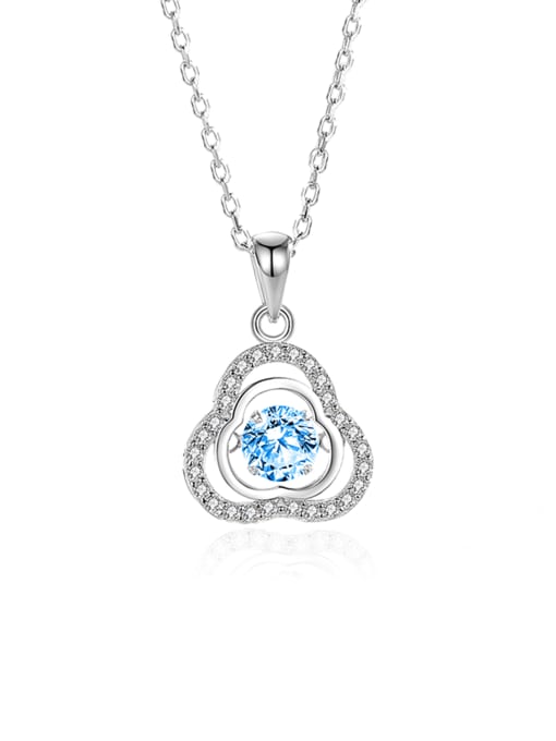 FDTD 033 Platinum+blue Zircon 925 Sterling Silver Moissanite Flower Dainty Necklace