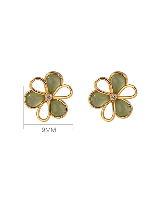 DEER 925 Sterling Silver Jade Flower Vintage Stud Earring 2