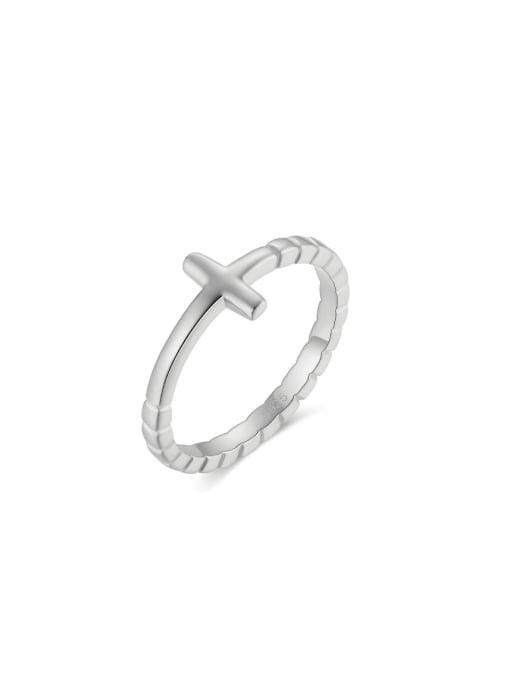 platinum:1.72g 925 Sterling Silver Cross Minimalist Band Ring