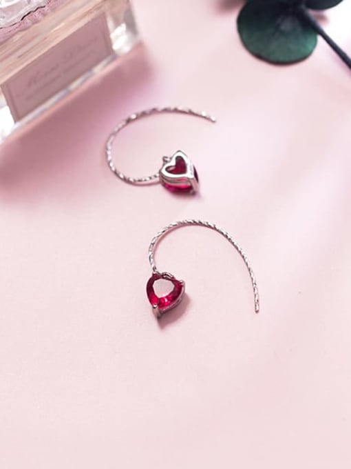 Rosh 925 Sterling Silver Cubic Zirconia Red Heart Minimalist Drop Earring 3