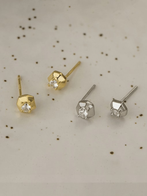 Rosh 925 Sterling Silver Cubic Zirconia Geometric Minimalist Stud Earring