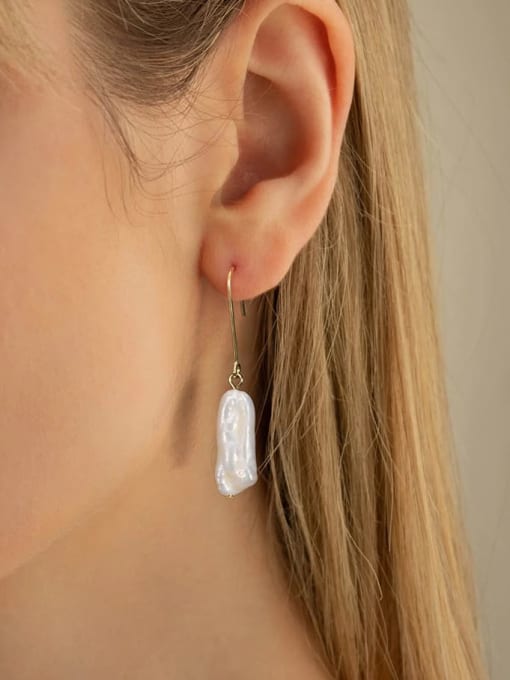 RINNTIN 925 Sterling Silver Freshwater Pearl Irregular  Minimalist Hook Earring 1