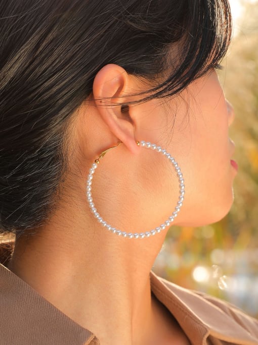 CONG Stainless steel Imitation Pearl Geometric Minimalist Hoop Earring 2