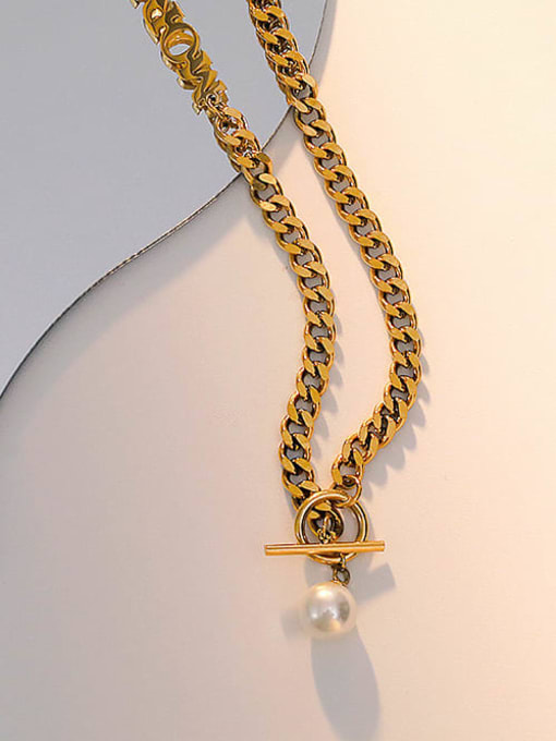 A TEEM Titanium Steel Imitation Pearl Letter Vintage Necklace 2