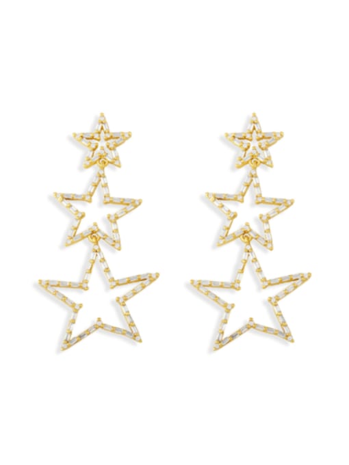 CC Brass Cubic Zirconia Hollow Five-pointed star  Minimalist Drop Earring 0