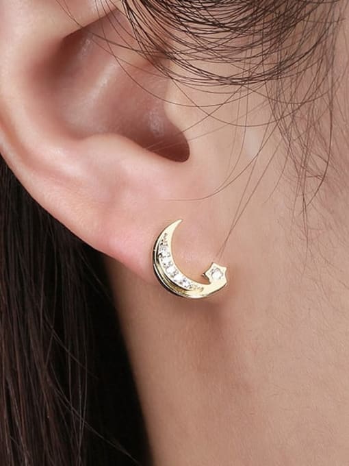 RINNTIN 925 Sterling Silver Cubic Zirconia Moon Minimalist Stud Earring 1