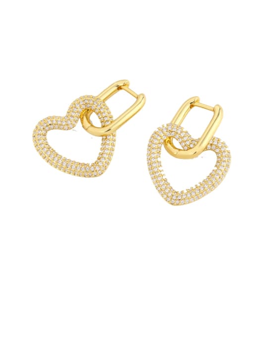 gold Brass Cubic Zirconia Heart Ethnic Cluster Earring