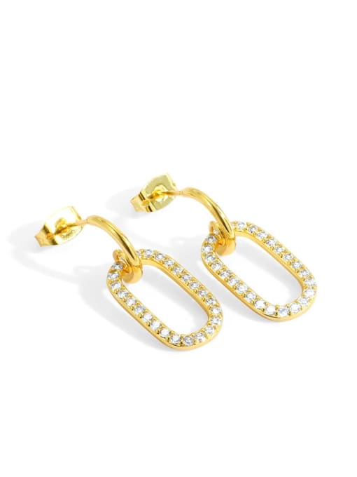 Gold Oval Earrings Brass Cubic Zirconia Geometric Minimalist Drop Earring