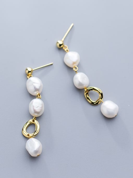 Rosh 925 Sterling Silver Imitation Pearl  Round Trend Drop Earring 1