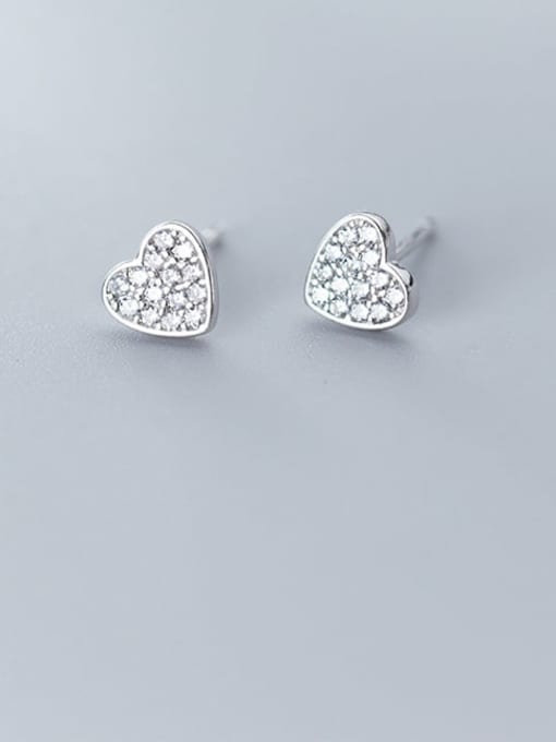 Rosh 925 Sterling Silver Cubic Zirconia White Heart Cute Stud Earring 0