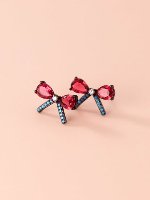 Rosh 925 Sterling Silver Cubic Zirconia Bowknot Dainty Stud Earring