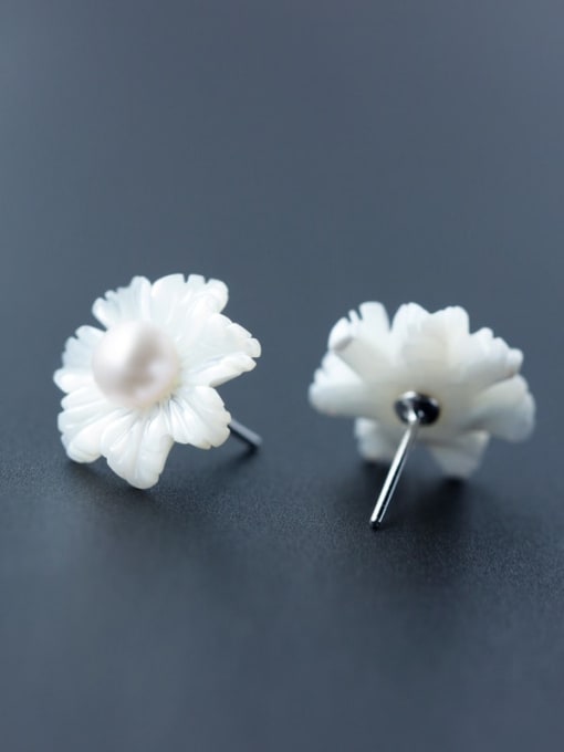 Rosh 925 Sterling Silver Shell Flower Minimalist Stud Earring 3