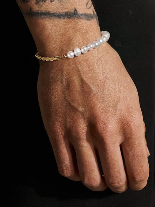 RINNTIN 925 Sterling Silver Imitation Pearl Irregular Minimalist Handmade Beaded Bracelet 1