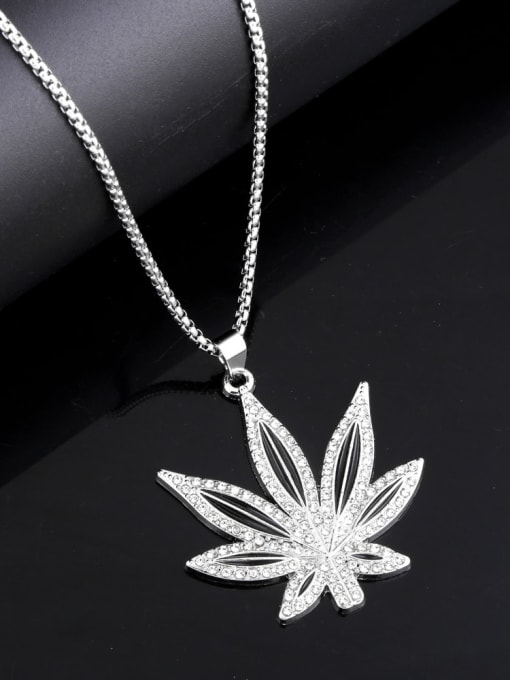 CC Stainless steel Chain Alloy Pendant  Rhinestone Leaf Hip Hop Long Strand Necklace