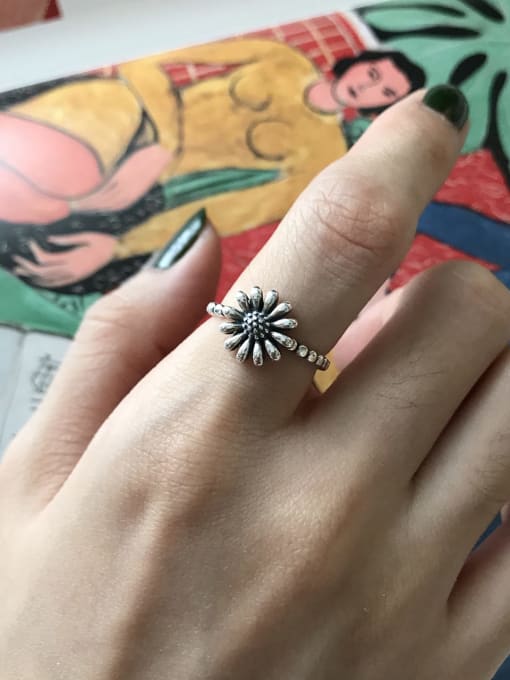 Boomer Cat 925 Sterling Silver flower daisy free size Ring